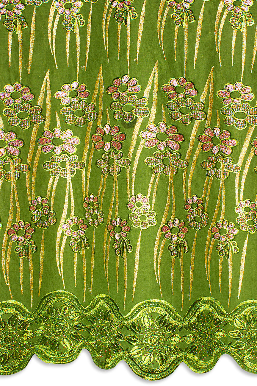 IRE656-AGN - Voile Lace - Army Green, Pink & Gold
