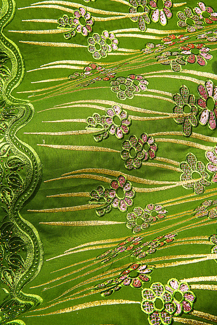 IRE656-AGN - Voile Lace - Army Green, Pink & Gold