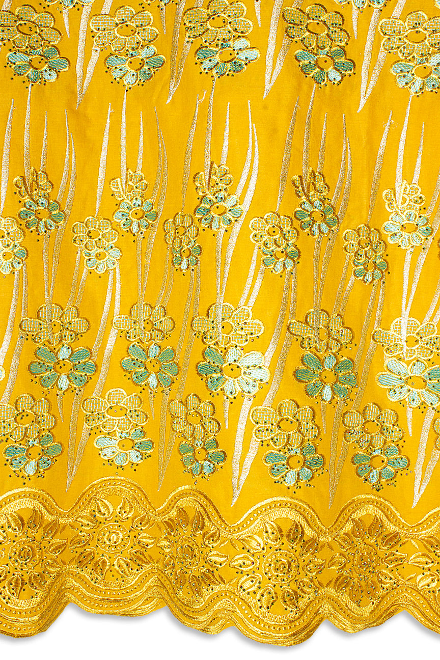 IRE656-MGD - Voile Lace - Mustard Gold & Aqua