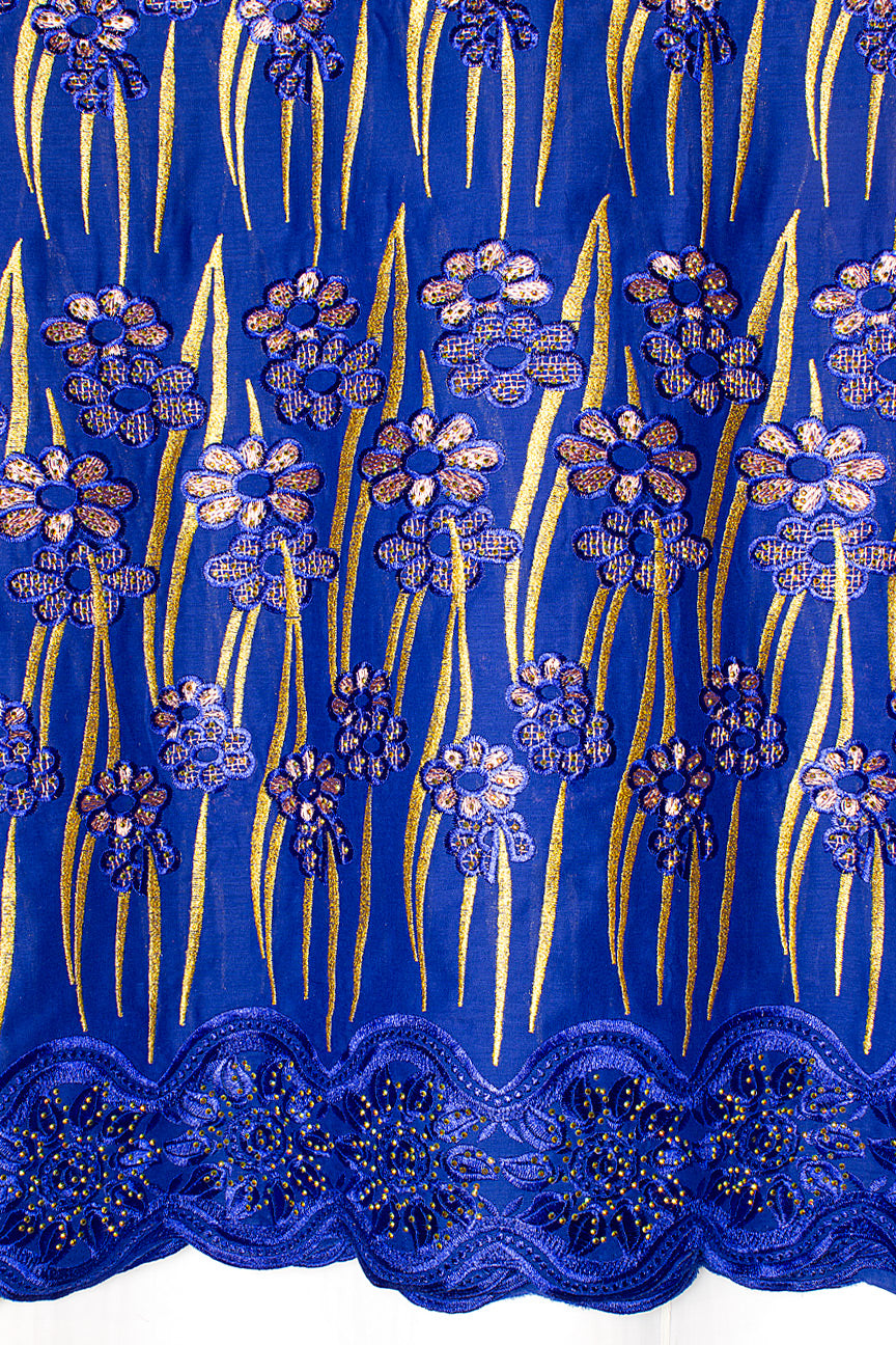 IRE656-RBL - Voile Lace - Royal Blue, Peach & Gold