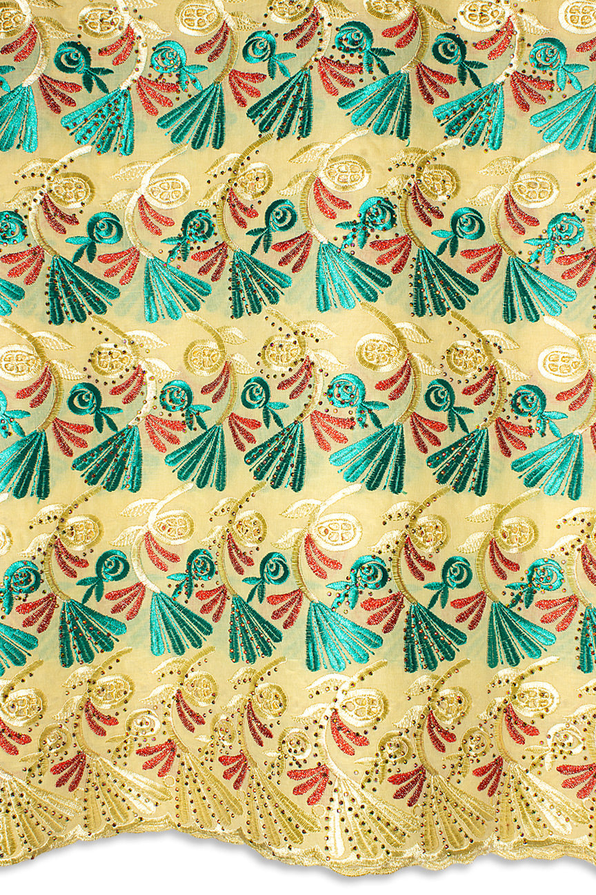 IRE657-CRM - Voile Lace - Cream, Teal & Red