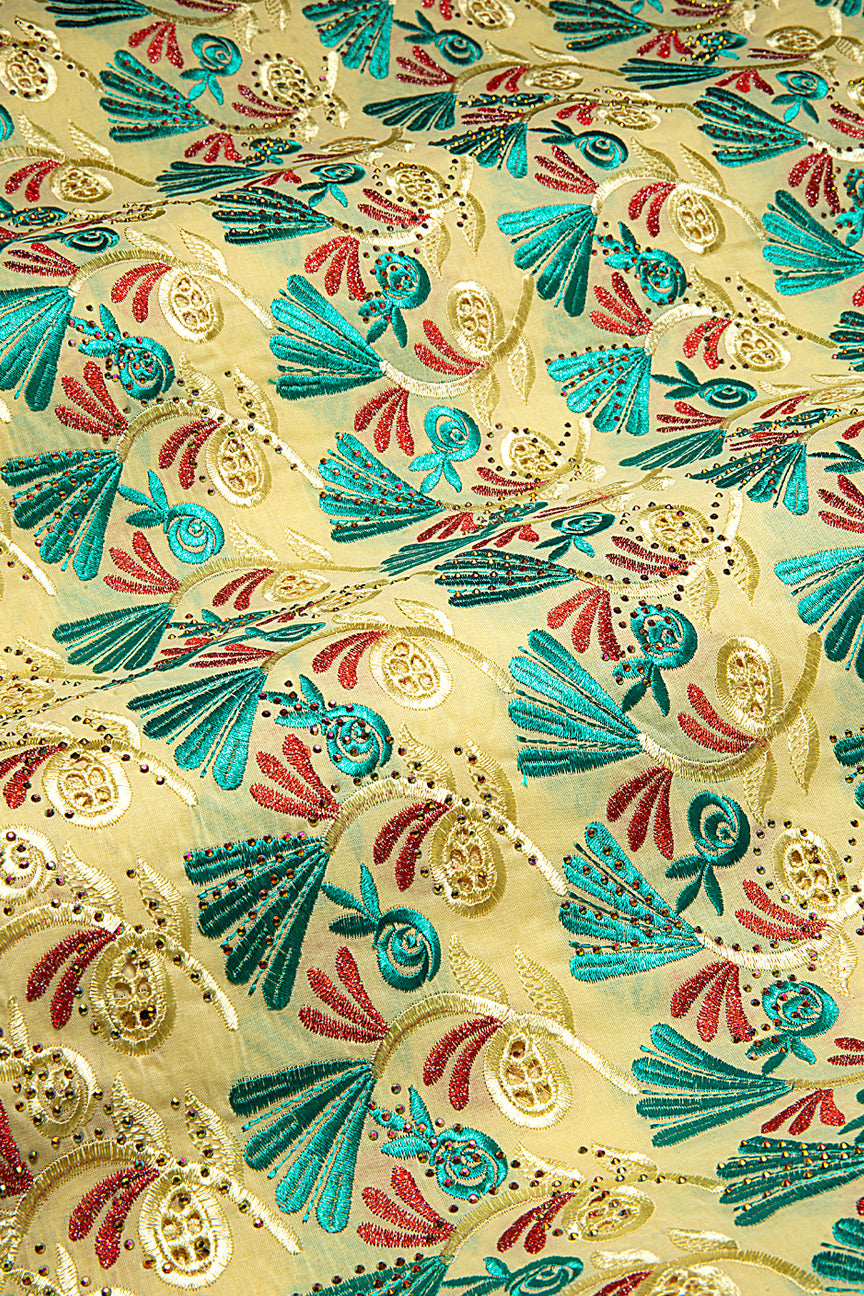 IRE657-CRM - Voile Lace - Cream, Teal & Red
