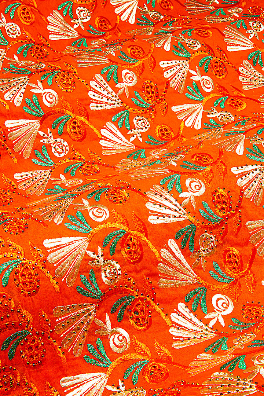 IRE657-ORA - Voile Lace - Orange, Cream & Mint