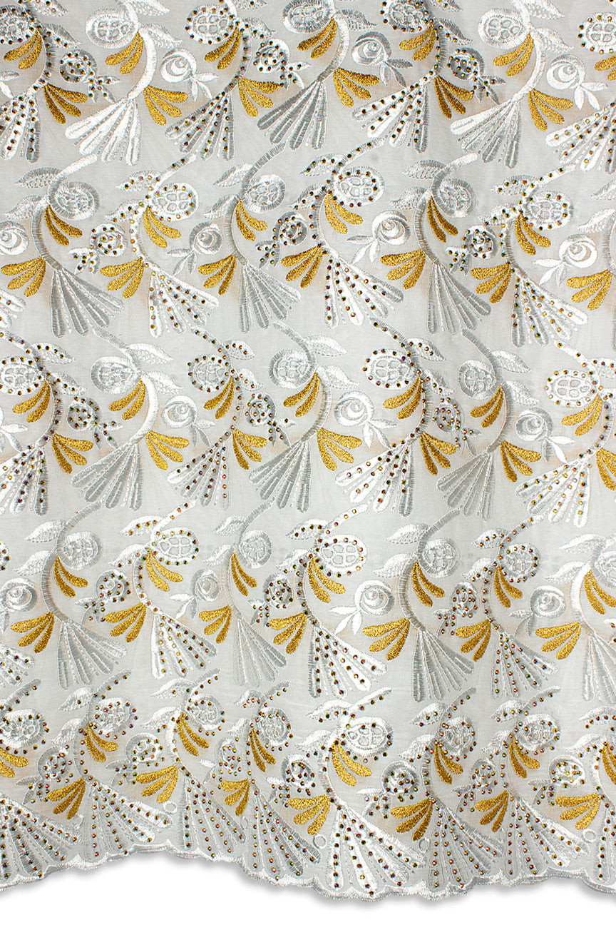 IRE657-WGD - Voile Lace - White & Gold