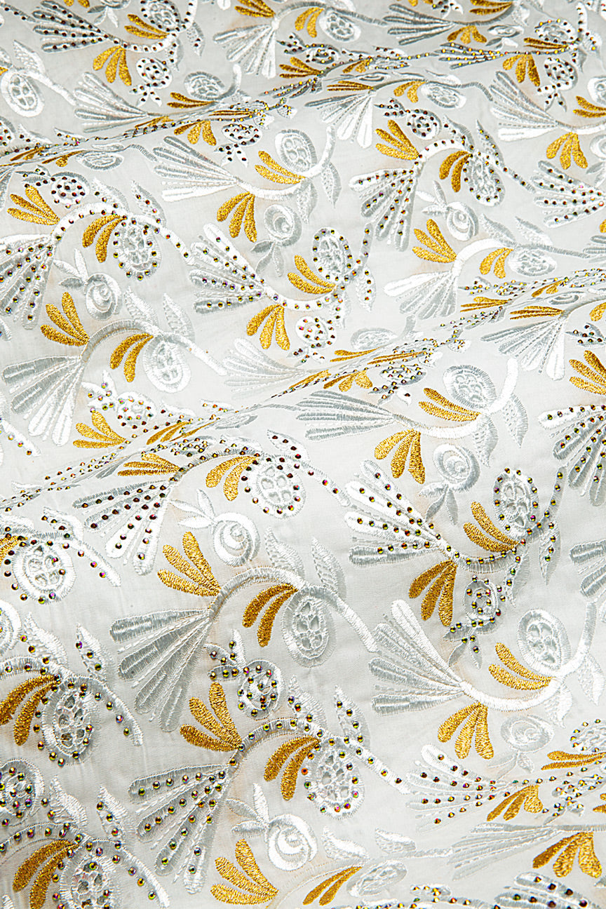 IRE657-WGD - Voile Lace - White & Gold