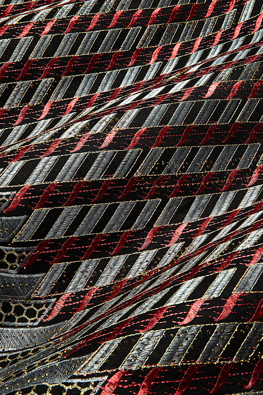 IRE658-BKG - Voile Lace - Black, Grey & Coral