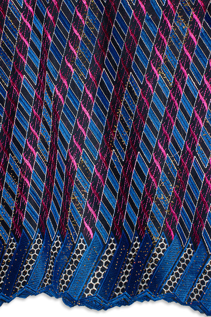 IRE658-MDB - Voile Lace - Midnight Blue, Fuchsia Pink & Silver