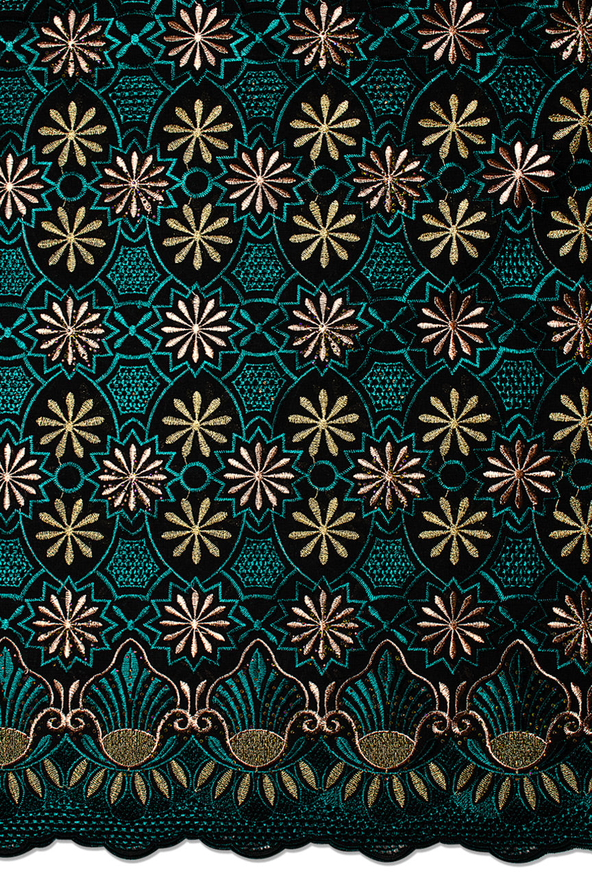 IRE660-BLK - Voile Lace - Black, Petrol, Champagne & Gold