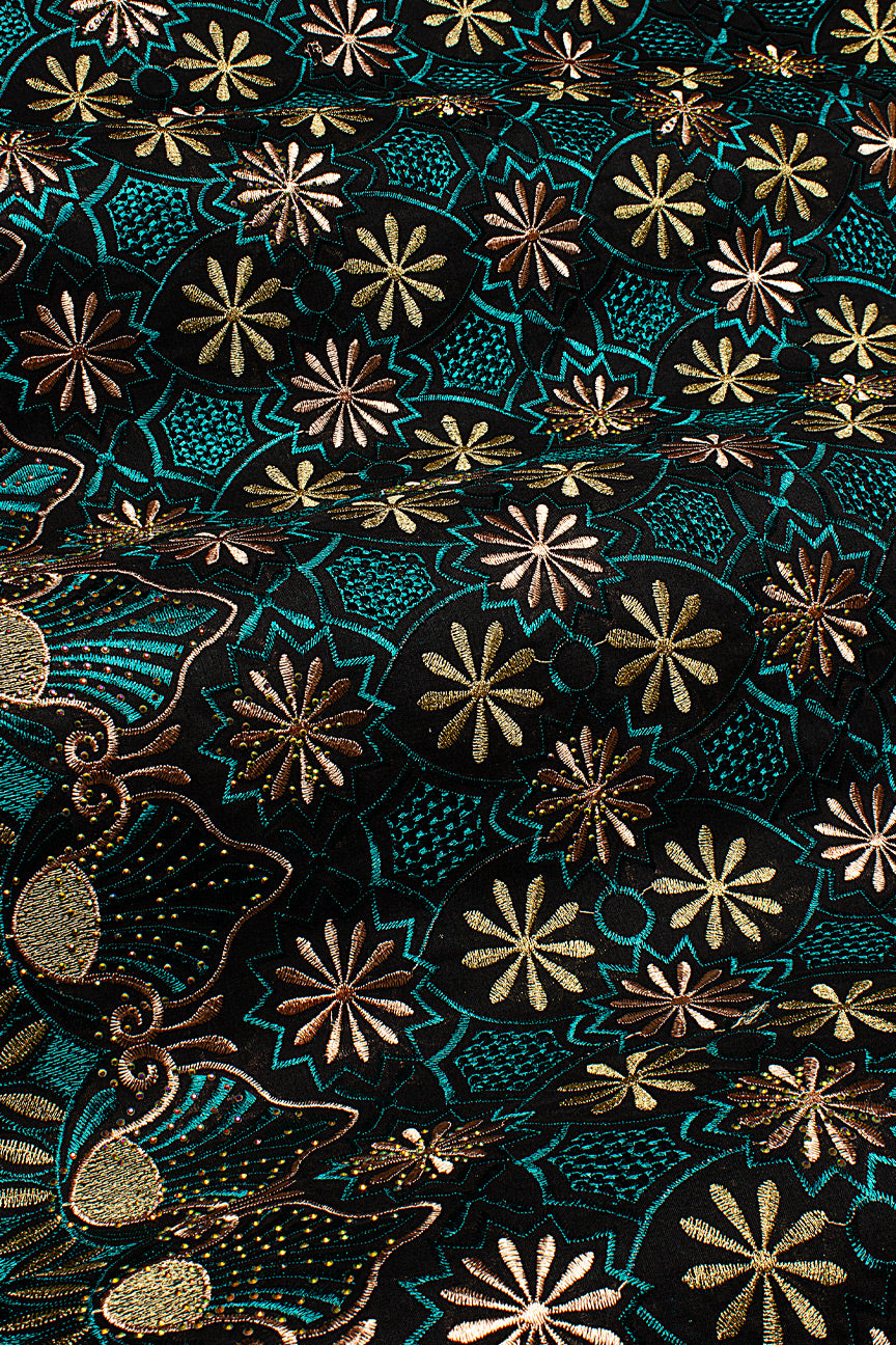 IRE660-BLK - Voile Lace - Black, Petrol, Champagne & Gold