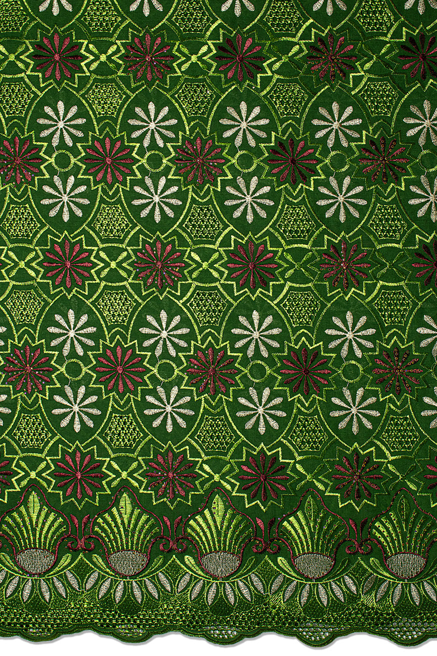 IRE660-FGN - Voile Lace - Forest Green, Leaf Green & Light Gold