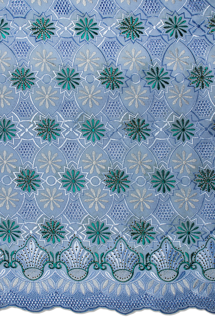IRE660-SKB - Voile Lace - Sky Blue, Teal & Silver