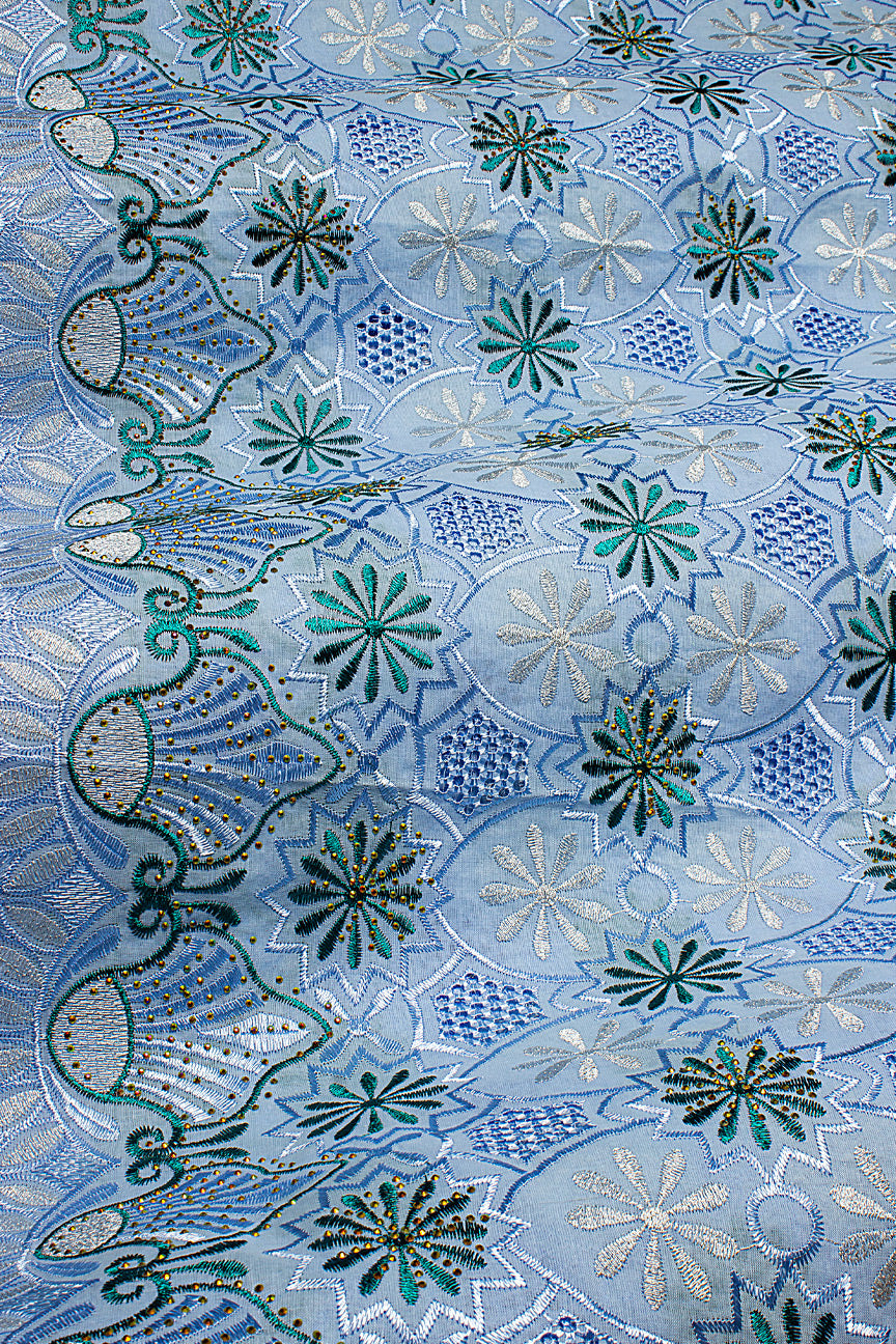 IRE660-SKB - Voile Lace - Sky Blue, Teal & Silver