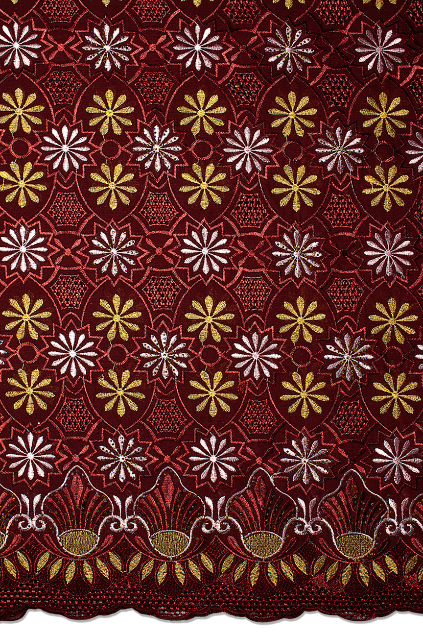 IRE660-WIN - Voile Lace - Wine, Silver Grey & Gold