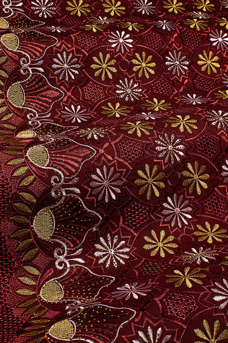 IRE660-WIN - Voile Lace - Wine, Silver Grey & Gold