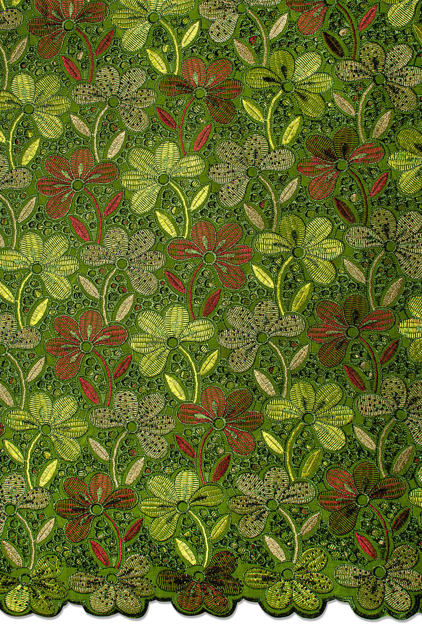 IRE661-AGN - Voile Lace - Army Green, Lime & Wine