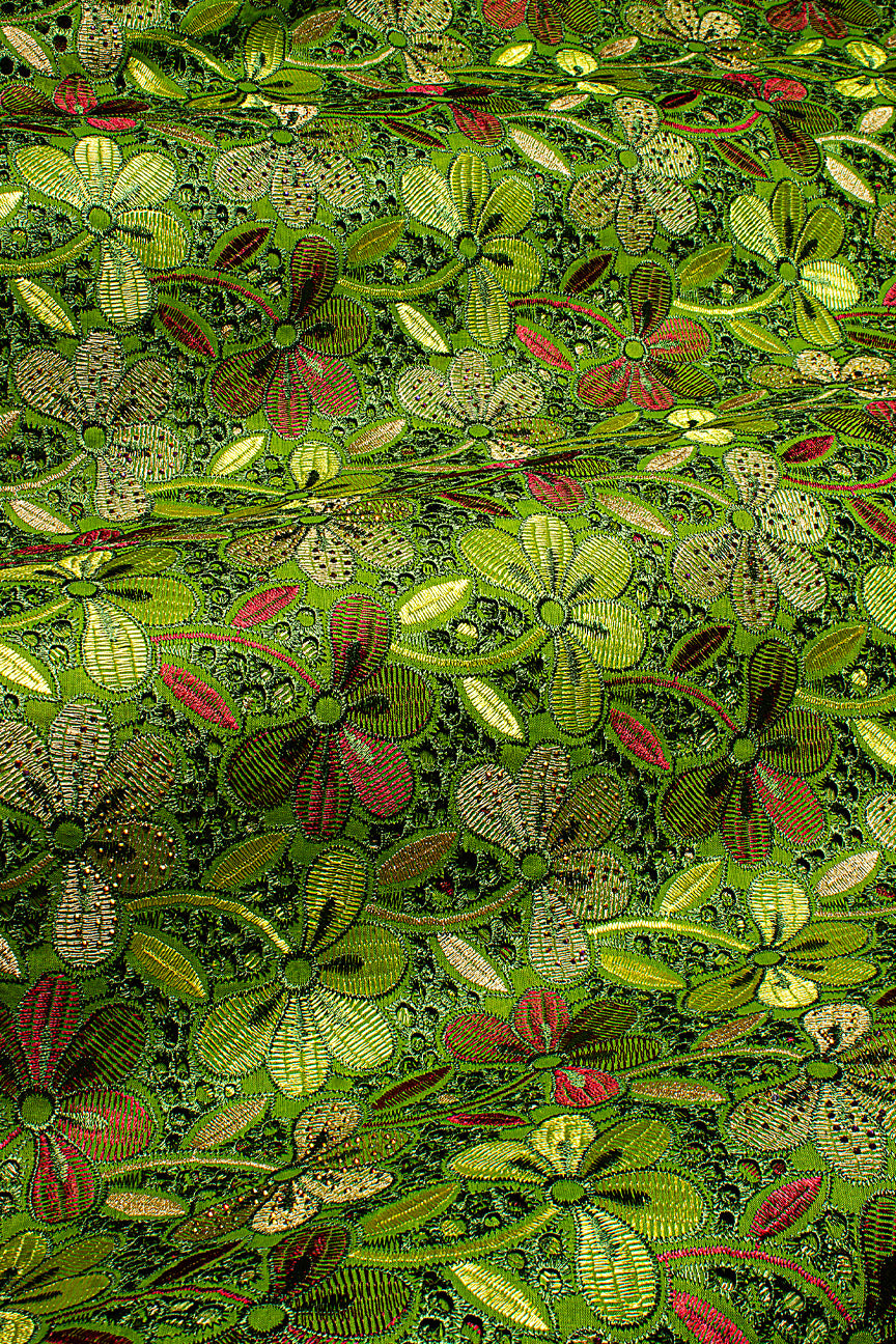 IRE661-AGN - Voile Lace - Army Green, Lime & Wine