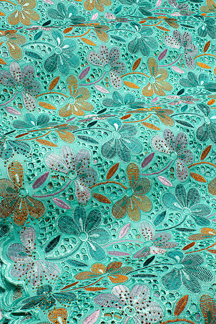 IRE661-MNT - Voile Lace - Mint, Teal & Orange