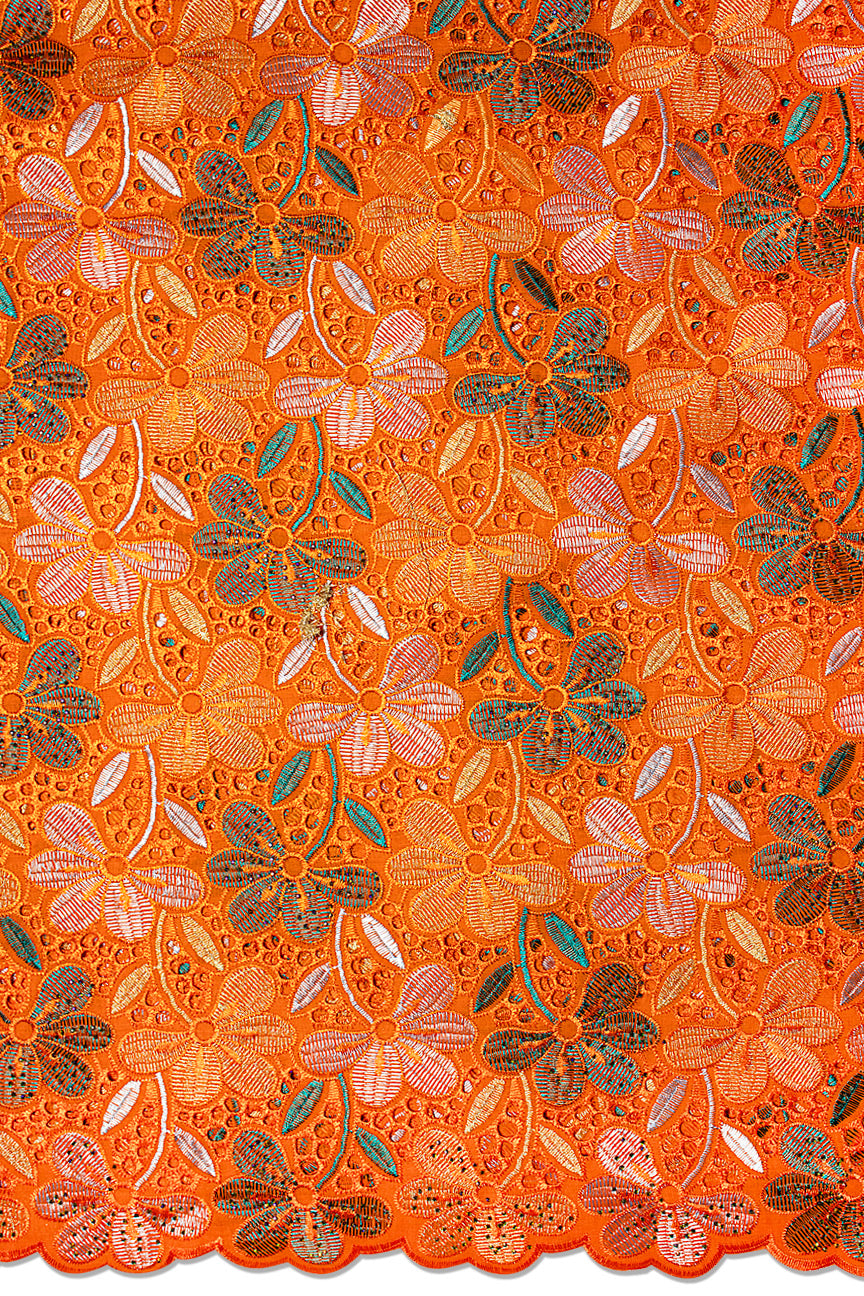 IRE661-ORA - Voile Lace - Orange, Teal & Aqua