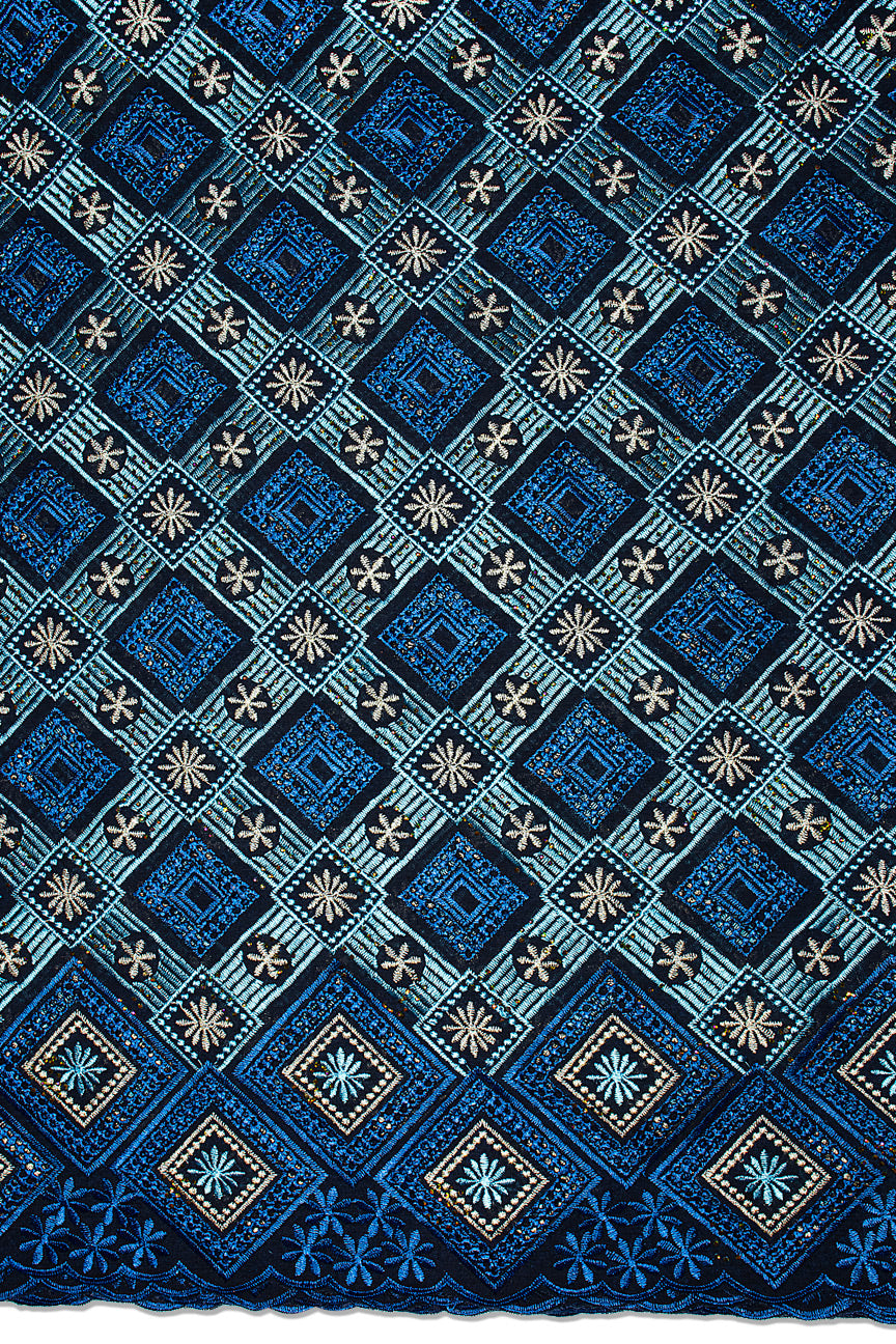 IRE662-MDB - Voile Lace - Midnight Blue, Sky Blue & Ash_