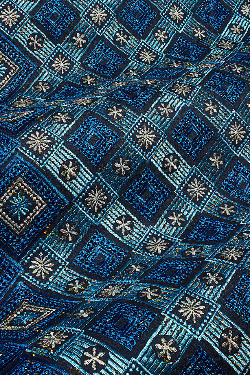 IRE662-MDB - Voile Lace - Midnight Blue, Sky Blue & Ash_