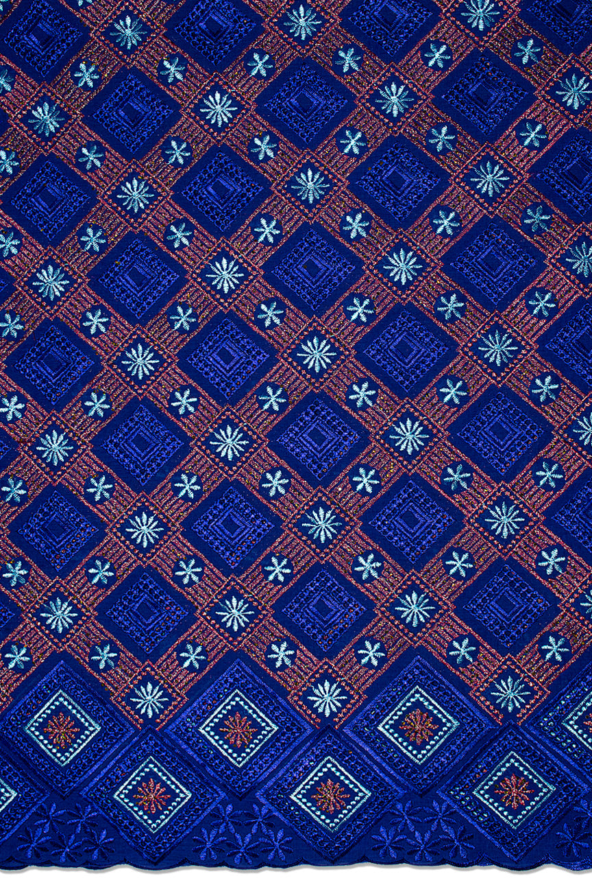 IRE662-RBL - Voile Lace - Royal Blue, Magenta & Turquoise Blue_