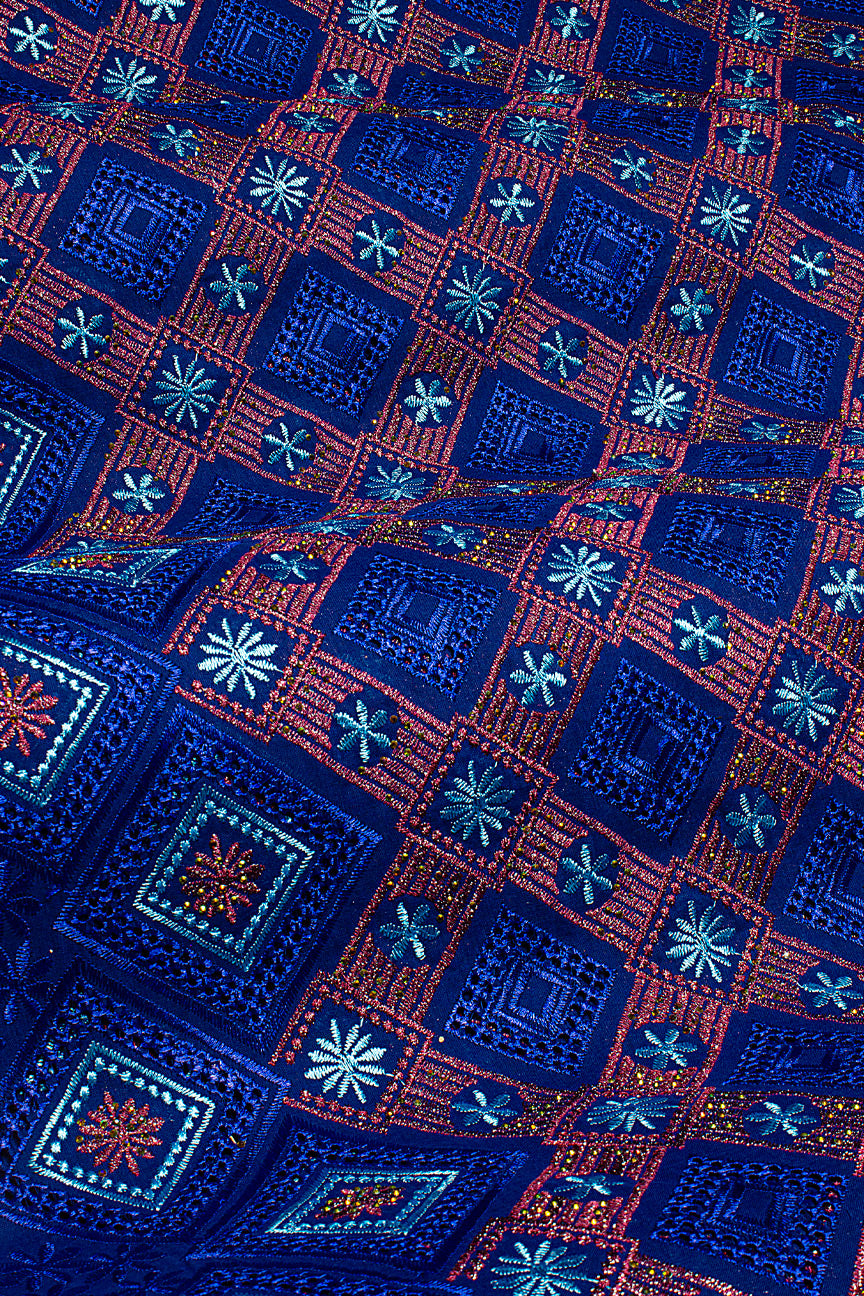 IRE662-RBL - Voile Lace - Royal Blue, Magenta & Turquoise Blue_