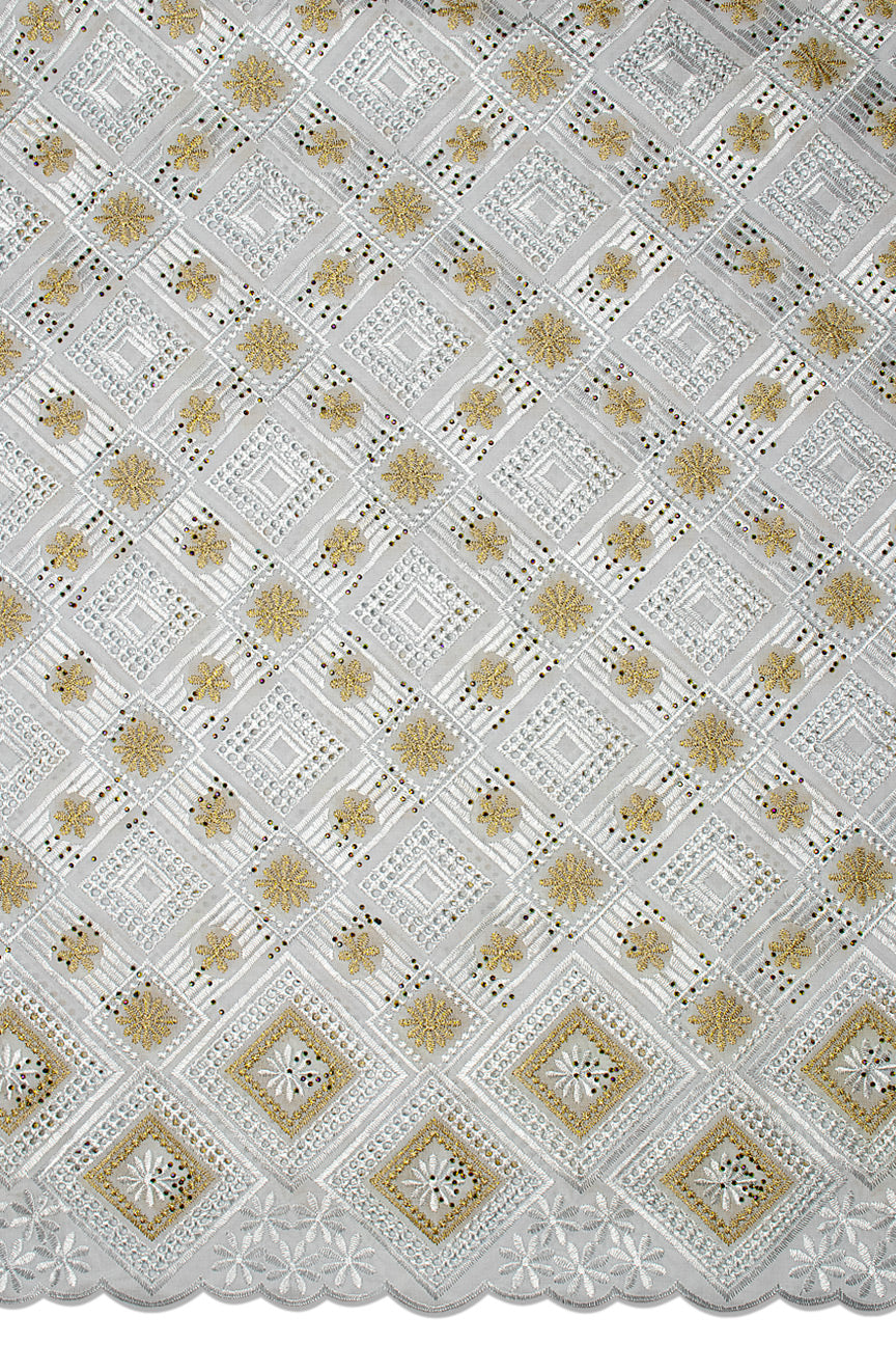 IRE662-WGD - Voile Lace - White & Gold_