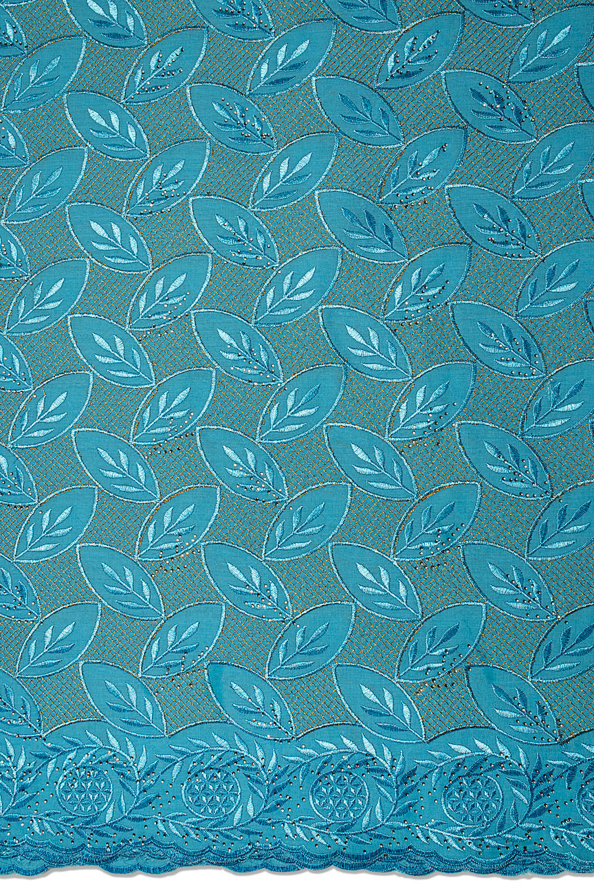 IRE663-AQB - Voile Lace - Aqua Blue & Gold_