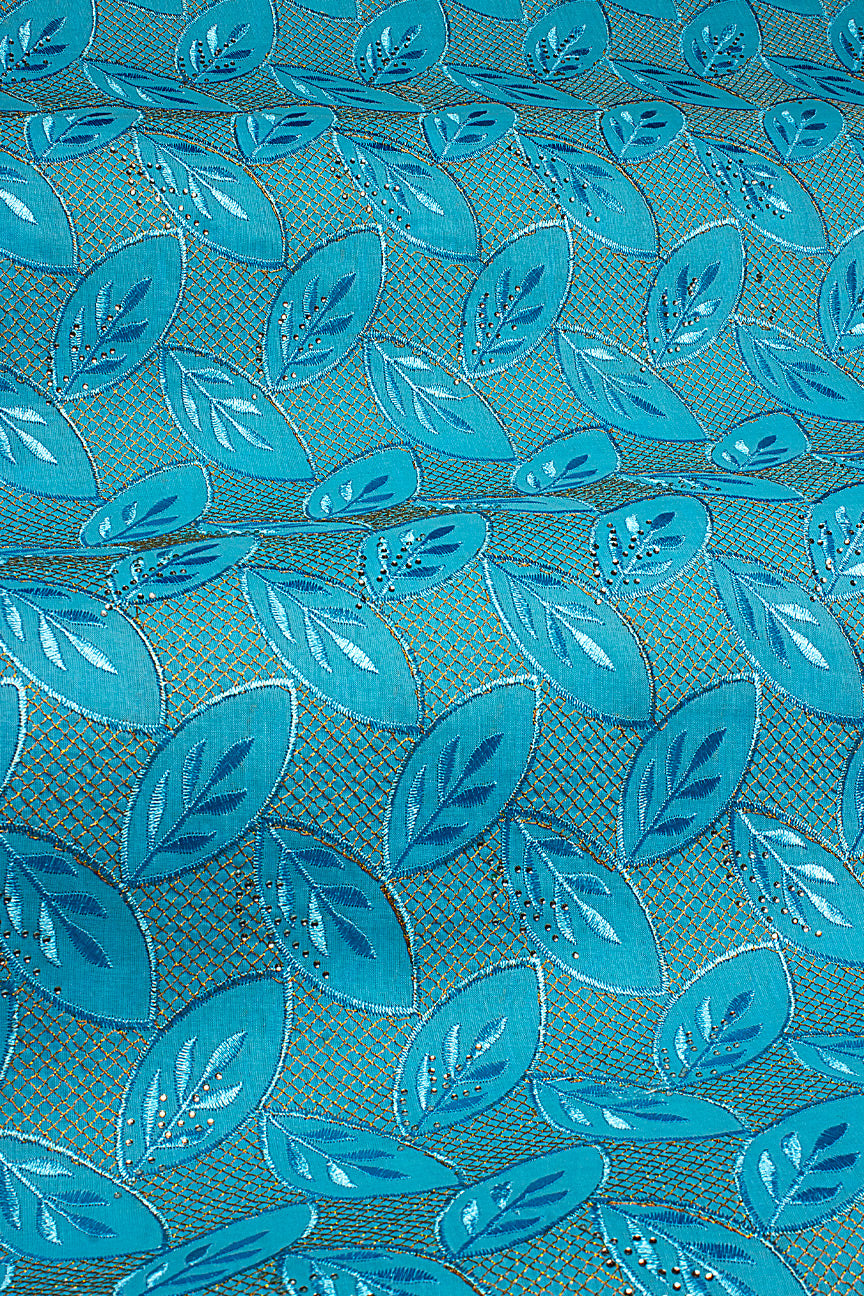 IRE663-AQB - Voile Lace - Aqua Blue & Gold_