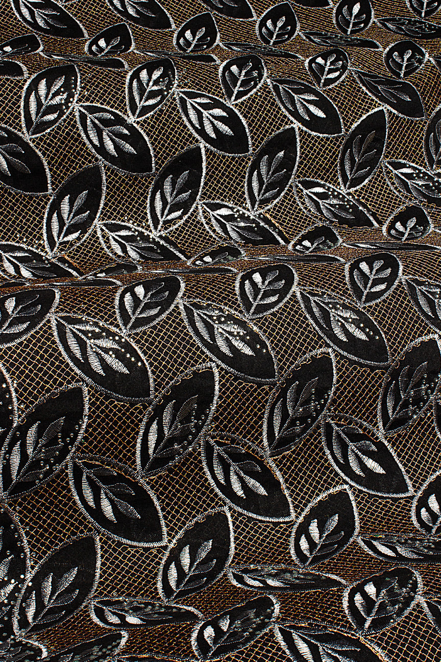 IRE663-BLK - Voile Lace - Black, Grey & Gold_