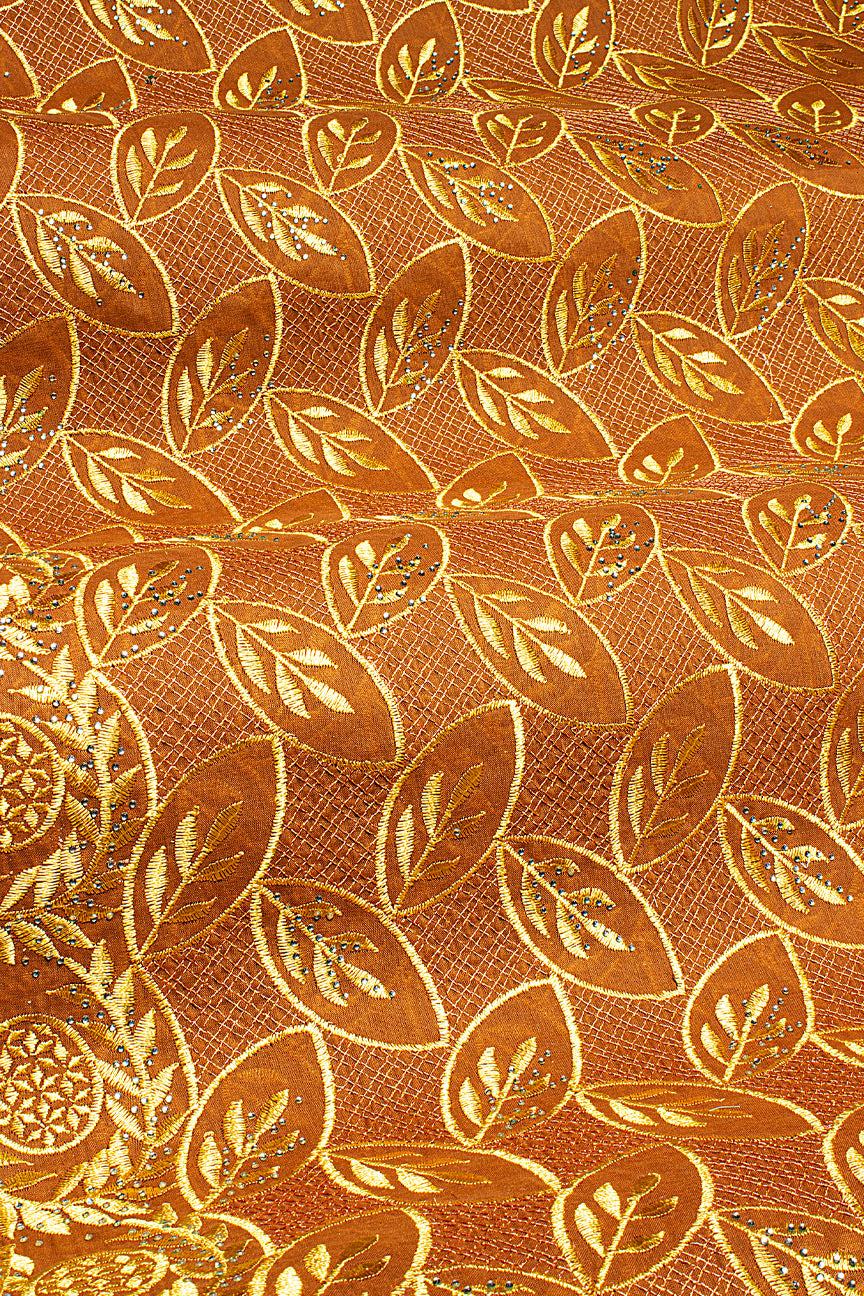 IRE663-BRW - Voile Lace - Brown & Gold_