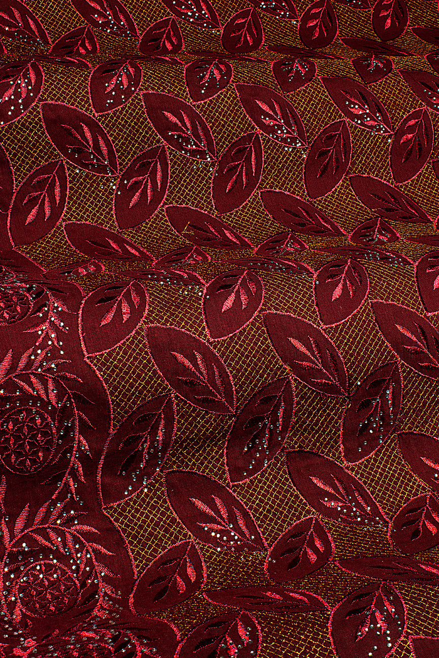 IRE663-WIN - Voile Lace - Wine & Gold_