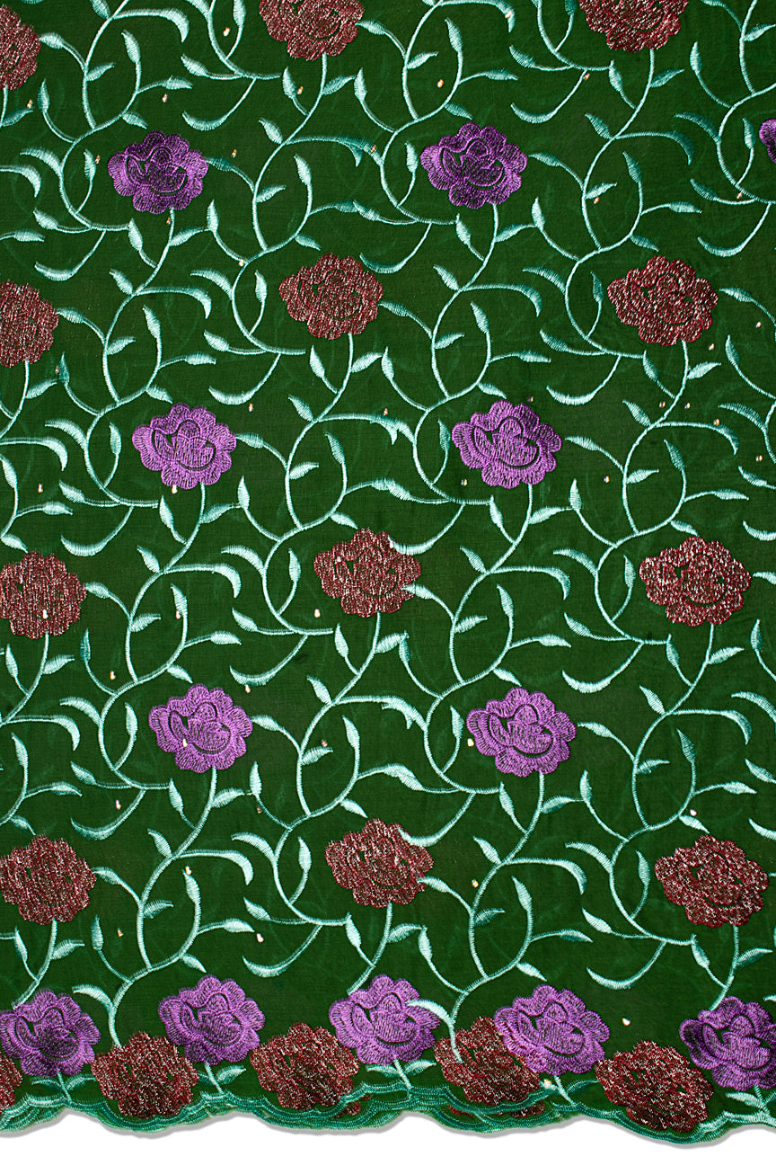 IRE664-FGN - Voile Lace - Forest Green, Aqua, Wine & Orchid_