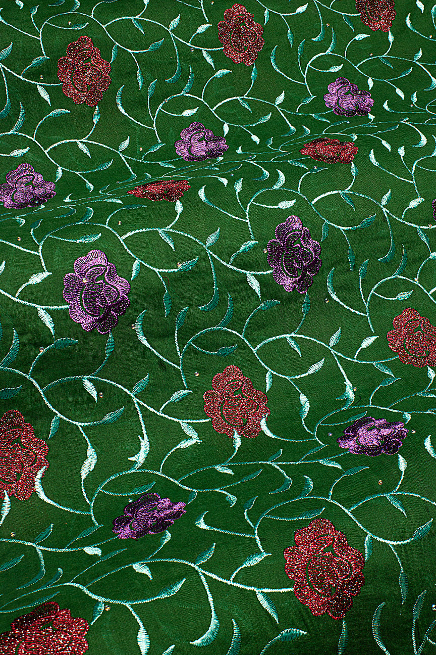 IRE664-FGN - Voile Lace - Forest Green, Aqua, Wine & Orchid_