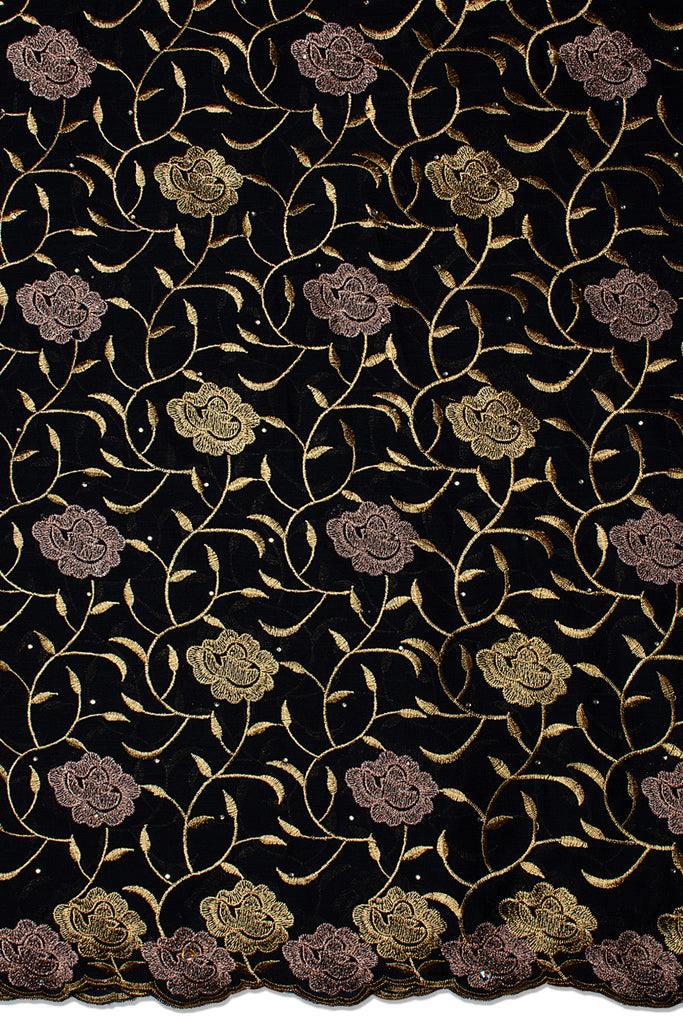 IRE664-MDB - Voile Lace - Midnight Blue, Gold & Peach [BOGOF]