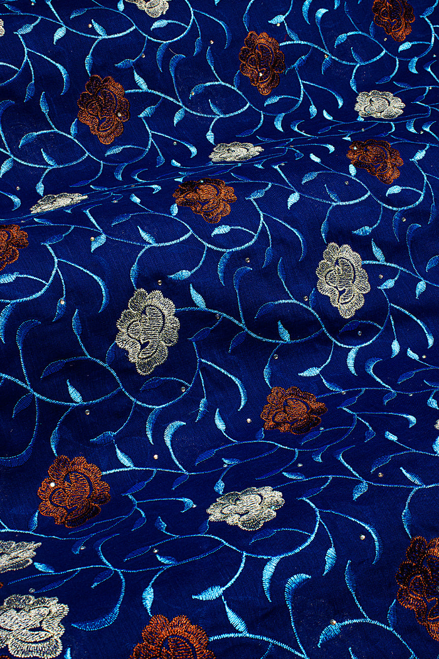 IRE664-RBL - Voile Lace - Royal Blue, Turquoise Blue, Ivory & Copper [BOGOF]