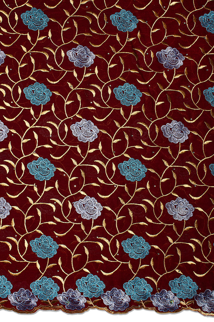 IRE664-WIN - Voile Lace - Wine, Gold, Turquoise & Aqua [BOGOF]