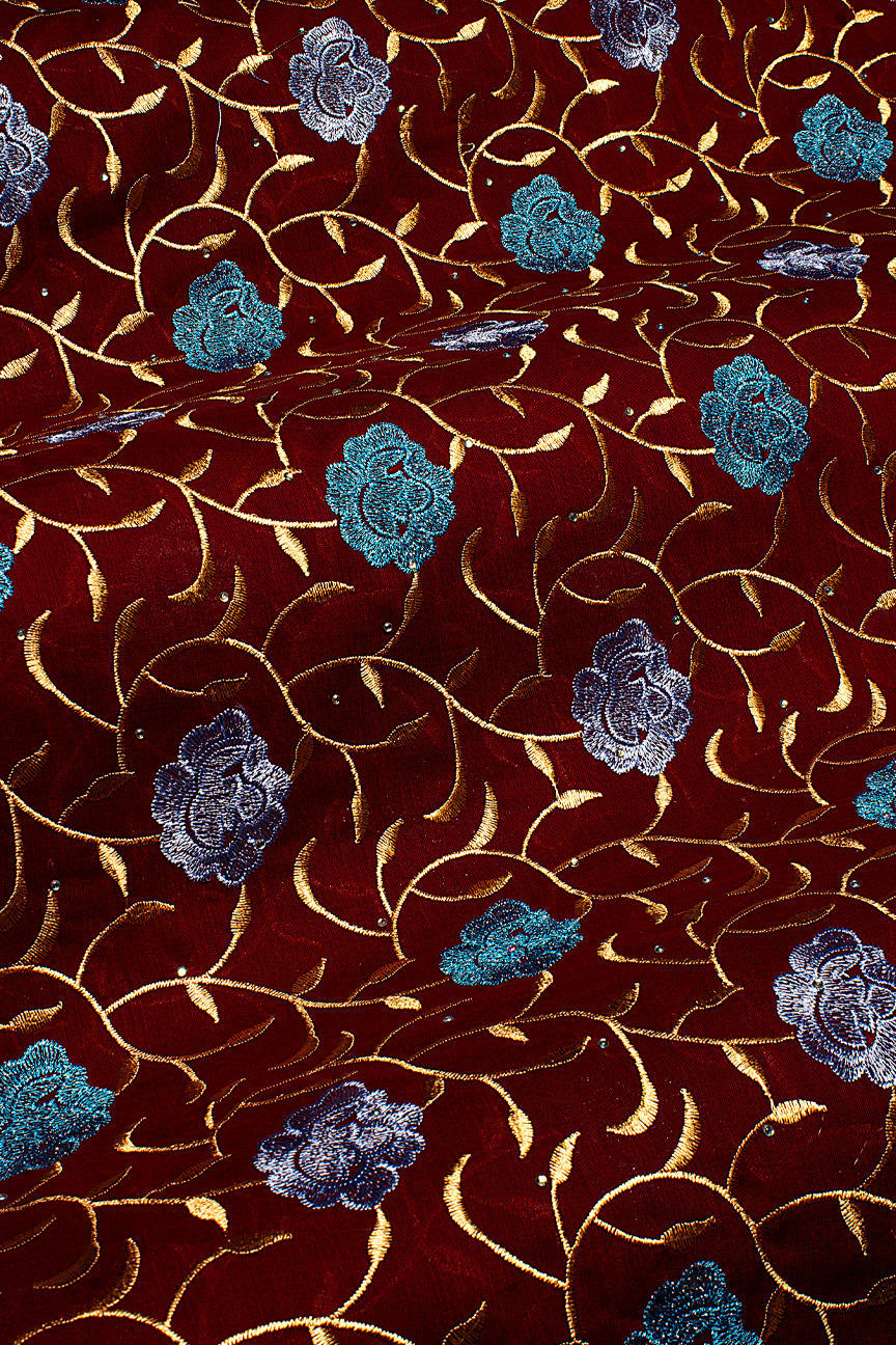 IRE664-WIN - Voile Lace - Wine, Gold, Turquoise & Aqua [BOGOF]