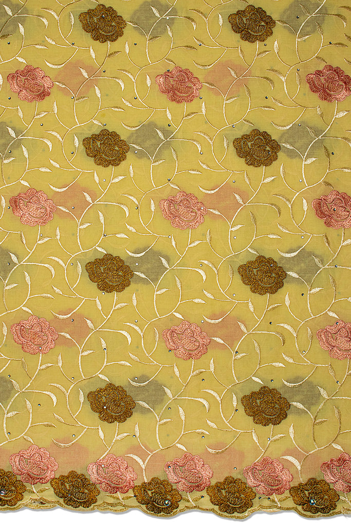 IRE664-YEL - Voile Lace - Pastel Yellow, Coral & Bronze [BOGOF]