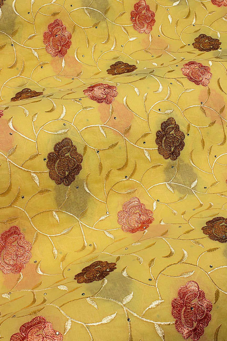 IRE664-YEL - Voile Lace - Pastel Yellow, Coral & Bronze [BOGOF]