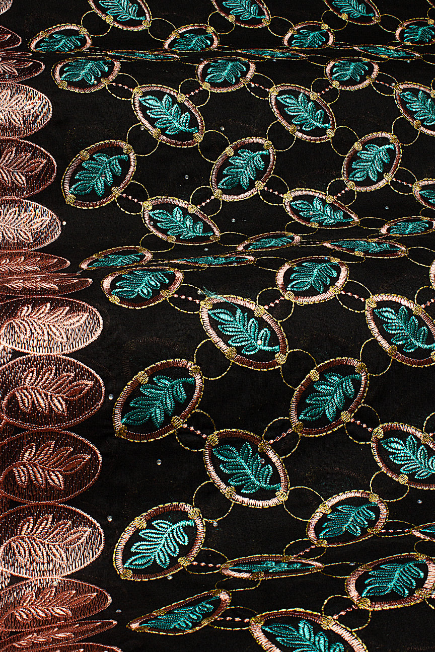 IRE665-BLK - Voile Lace - Black, Peach & Turquoise Green [BOGOF]