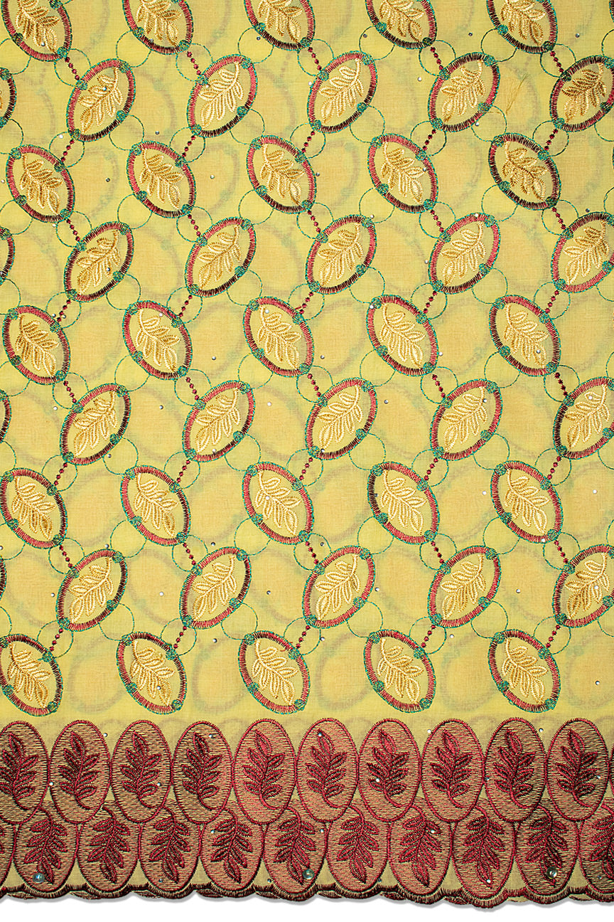 IRE665-YEL - Voile Lace - Pastel Yellow, Wine & Turquoise Green [BOGOF]