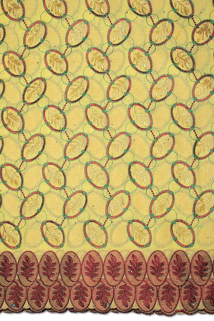 IRE665-YEL - Voile Lace - Pastel Yellow, Wine & Turquoise Green [BOGOF]