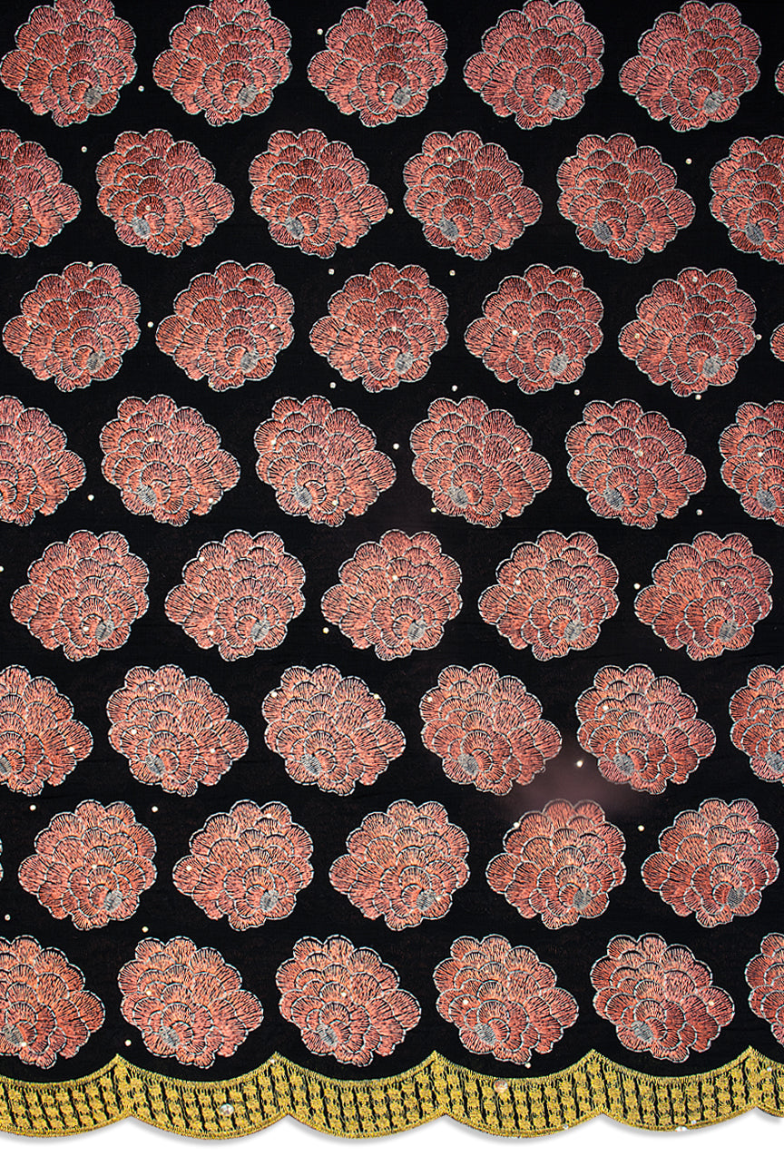 IRE666-BCG - Voile Lace - Black, Coral & Gold