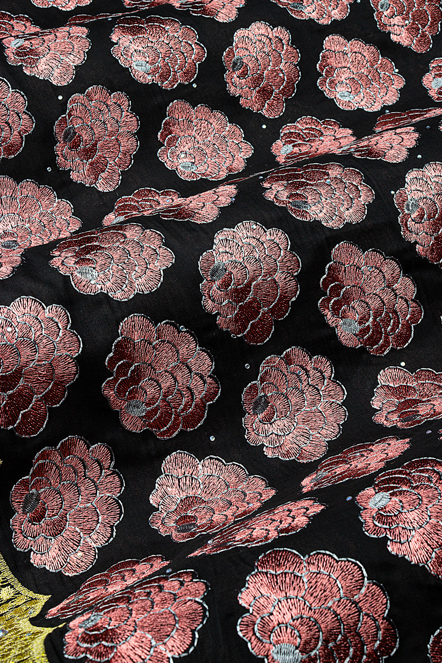 IRE666-BCG - Voile Lace - Black, Coral & Gold