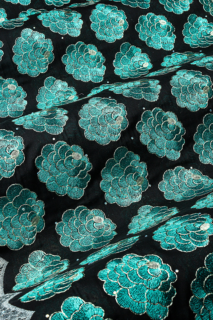 IRE666-BSG - Voile Lace - Black, Sea Green & Grey