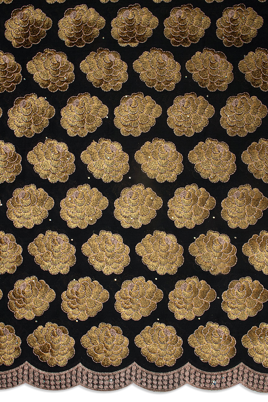 IRE666-MDB - Voile Lace - Midnight Blue, Gold & Onion