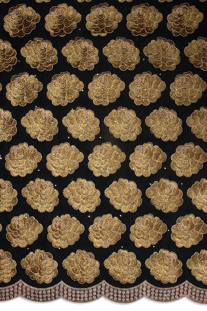 IRE666-MDB - Voile Lace - Midnight Blue, Gold & Onion