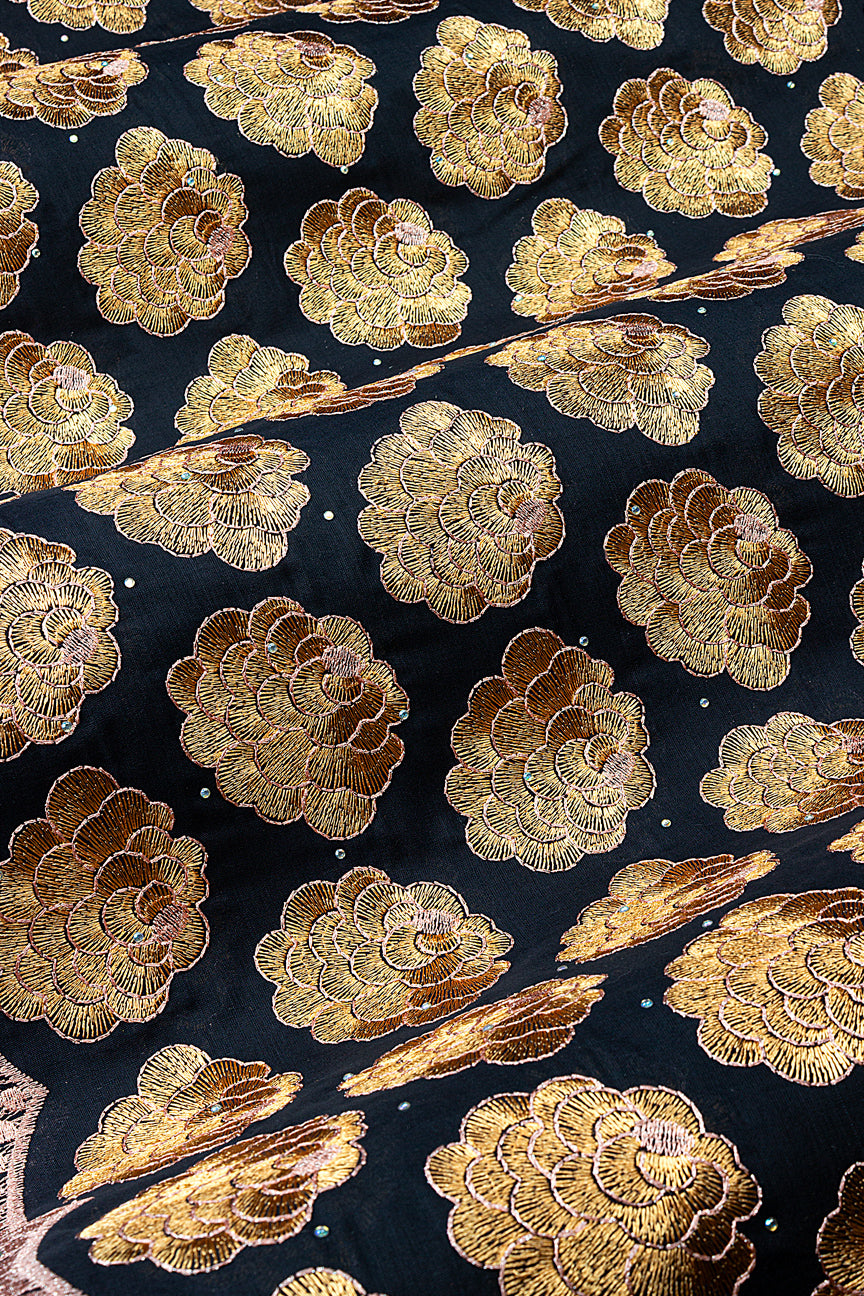 IRE666-MDB - Voile Lace - Midnight Blue, Gold & Onion