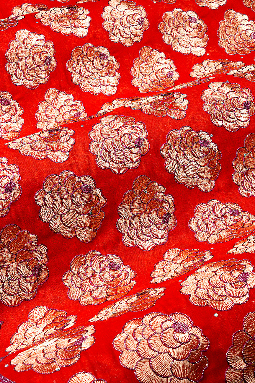 IRE666-RED - Voile Lace - Red, Cream & Magenta